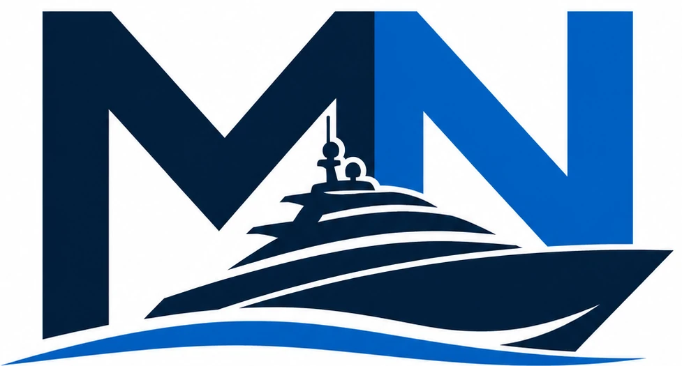 Marine Nav Electronics — MN monogram with yacht